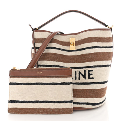 Celine Canvas Smooth Calfskin Logo Bucket 16 Bag Brown Off White Tan 3 of 14