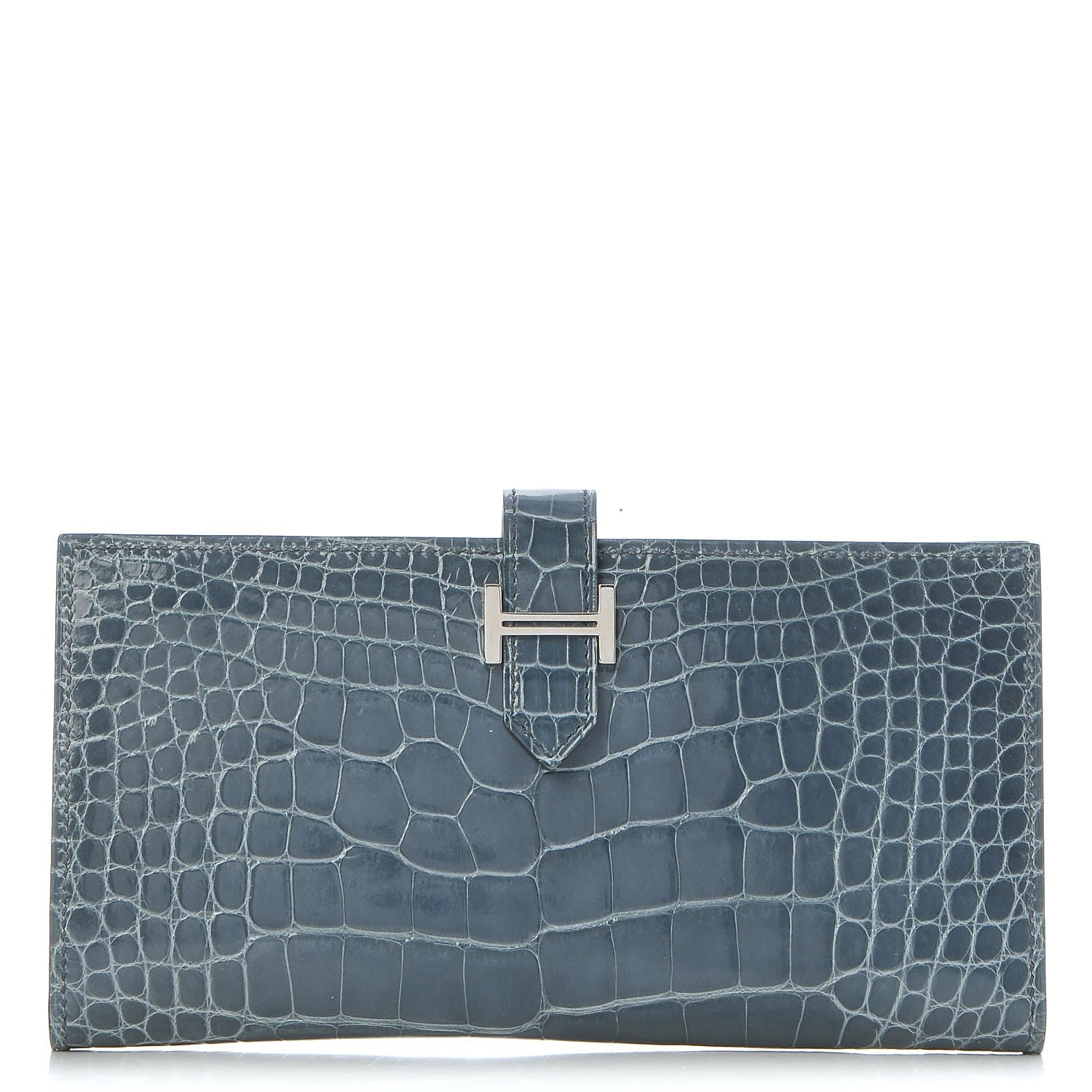 Hermes Shiny Alligator Bearn Wallet Bleu Tempete 1 of 7
