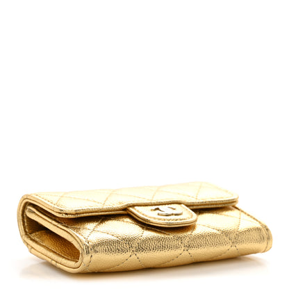 Chanel Metallic Caviar Quilted Flap Card Holder Wallet Gold 4 of 8