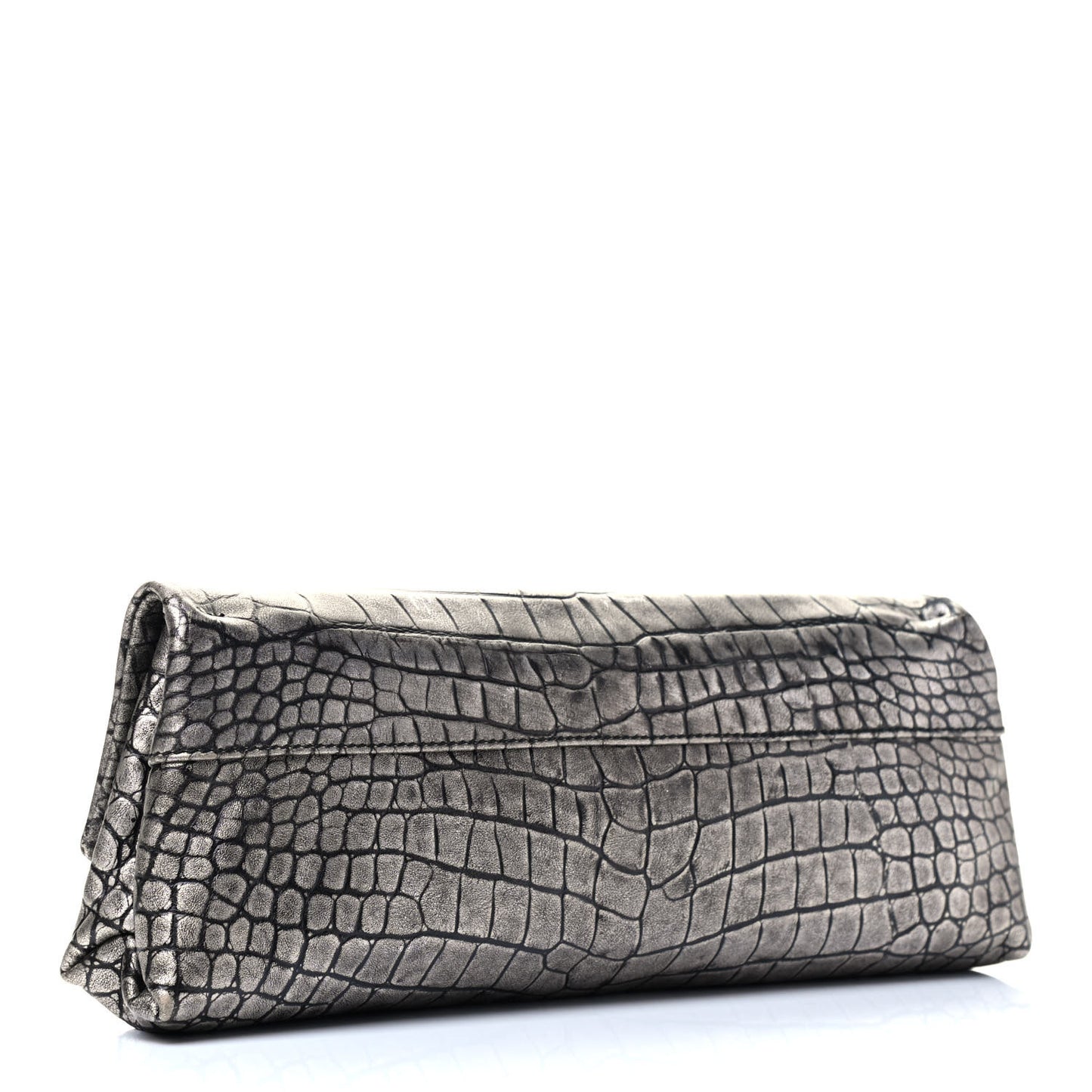 Calfskin Crocodile Embossed Clutch Silver