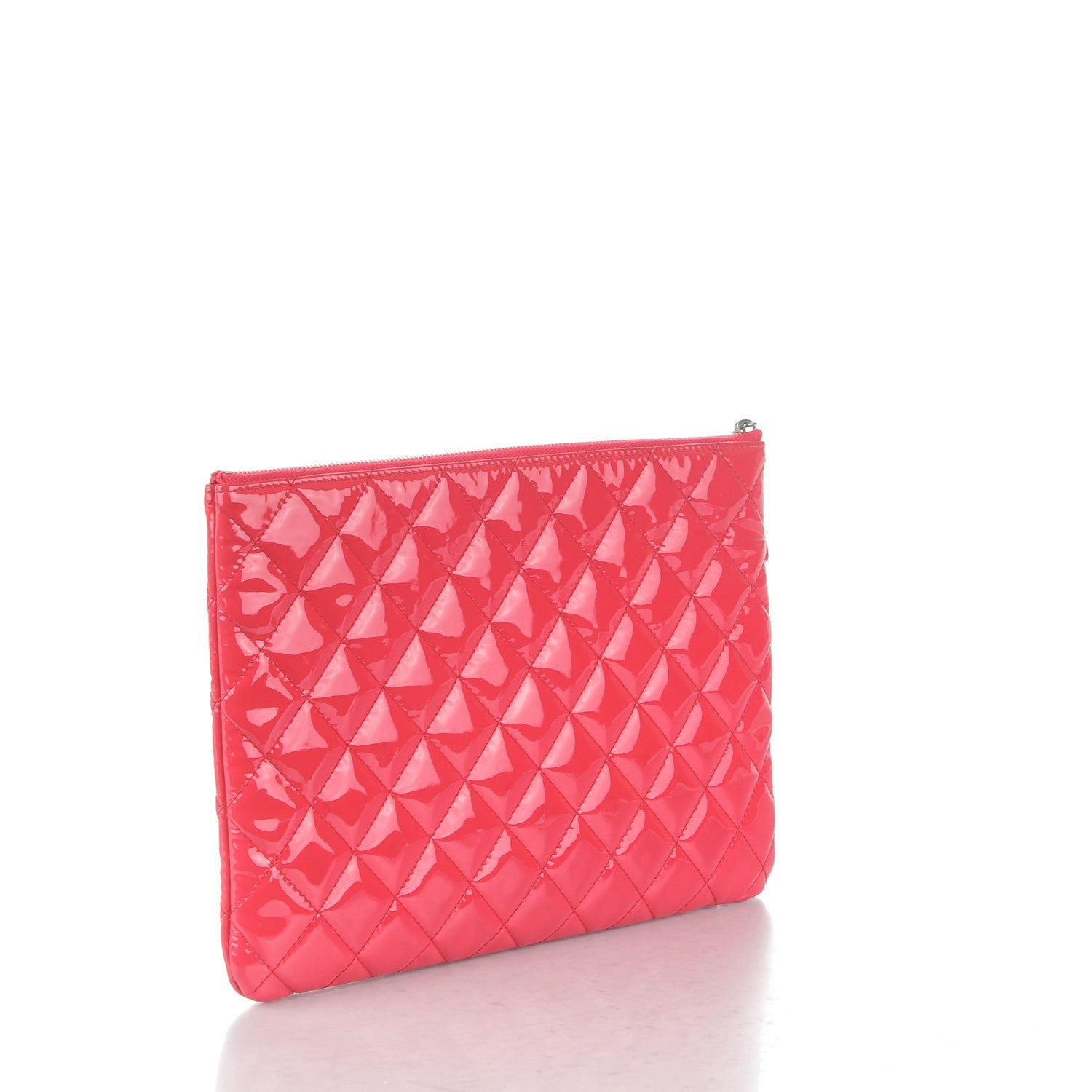 Chanel Patent Calfskin Quilted Valentine Hearts Medium O Cosmetic Case Dark Pink 3 of 8
