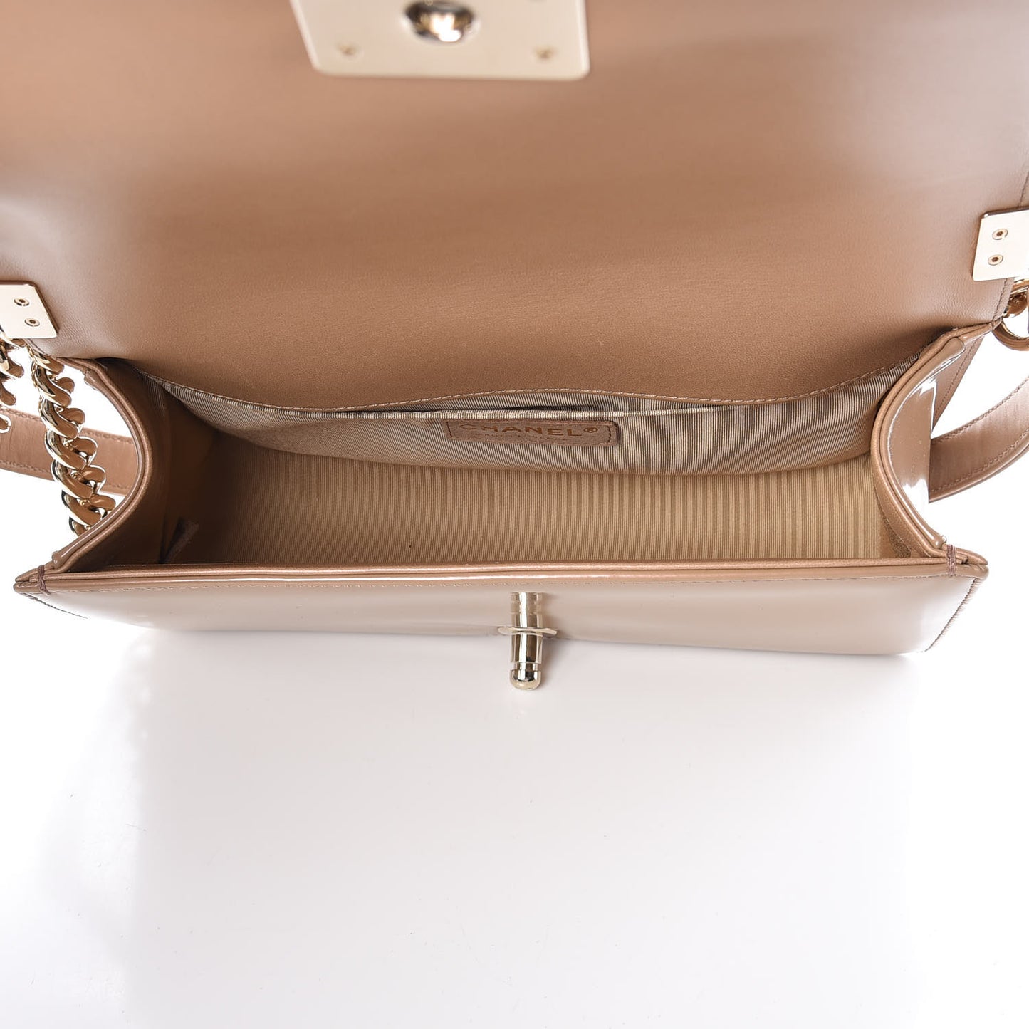 Iridescent Patent Quilted Medium Boy Flap Beige