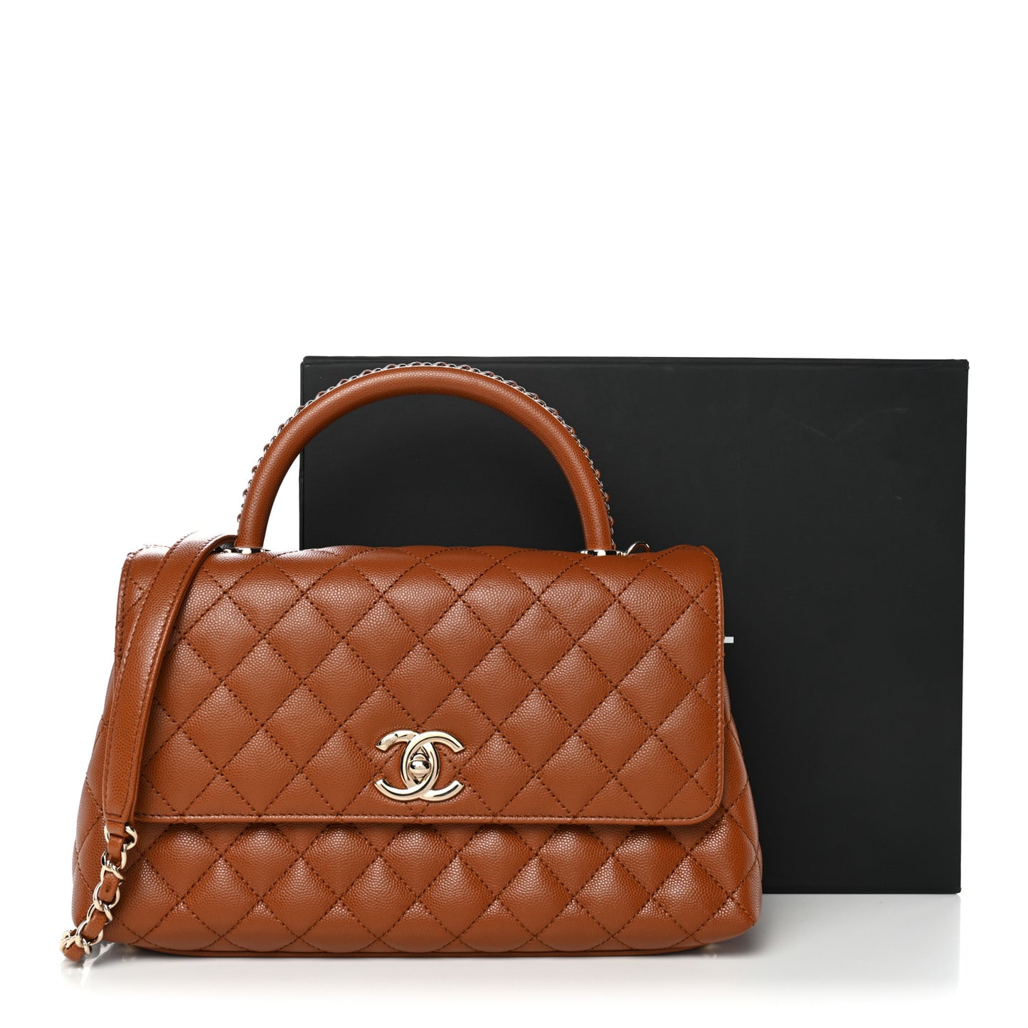 Caviar Quilted Small Coco Chain Handle Flap Brown