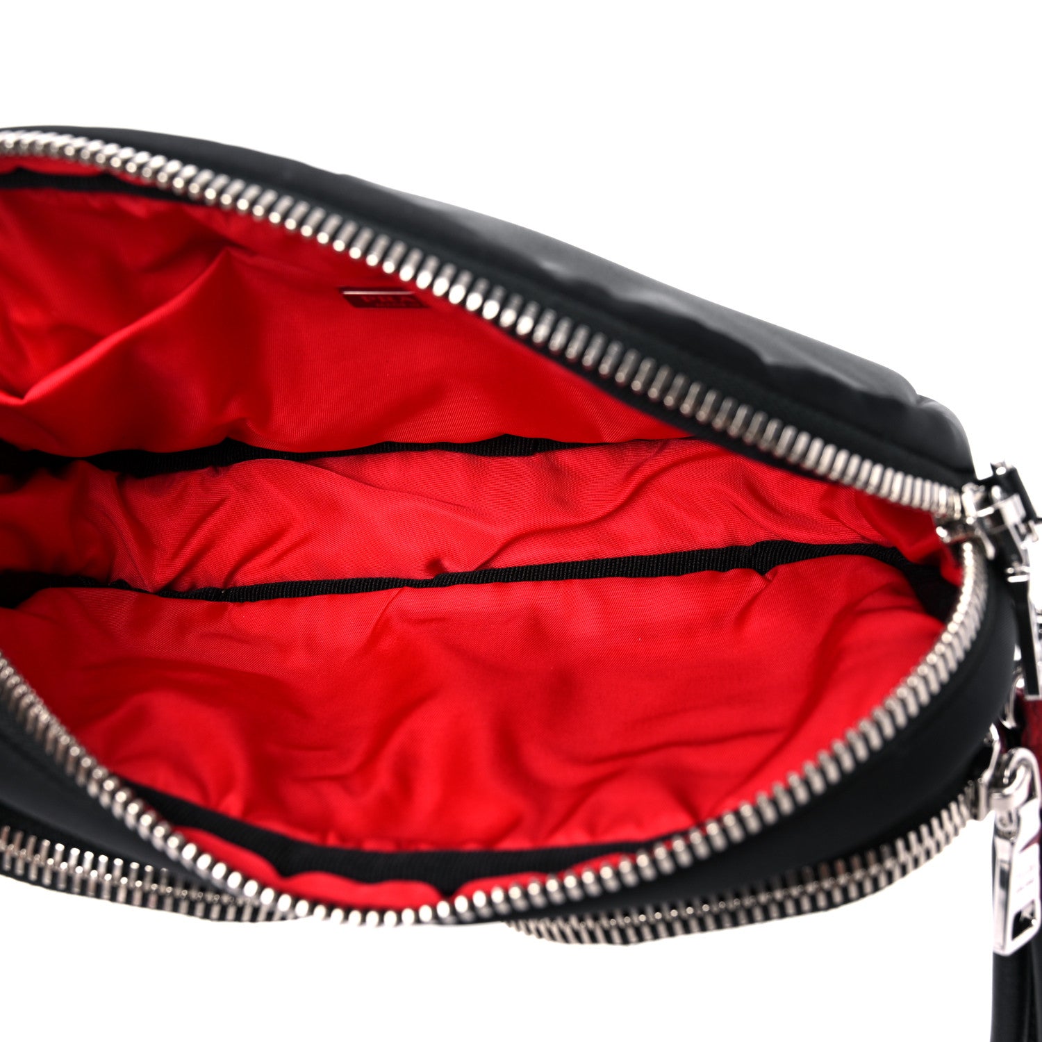 Prada Tessuto Nylon Double Pocket Wristlet Pouch Black Fuoco 4 of 7