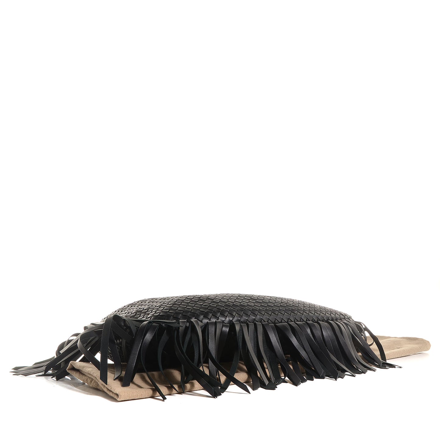 Nappa Intrecciato Veneta Large Fringed Hobo Nero Black