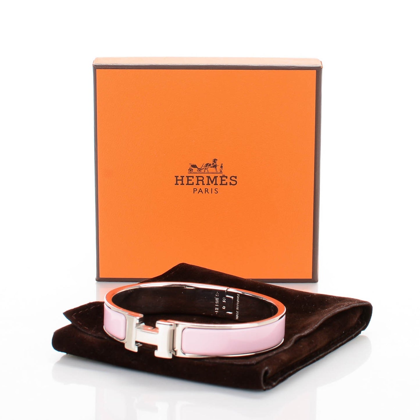 Enamel Narrow Clic Clac H Bracelet GM Rose Poudre