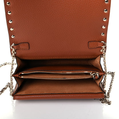 Valentino Garavani Pebbled Calfskin Rockstud Wallet on Chain Saddle Brown 4 of 5