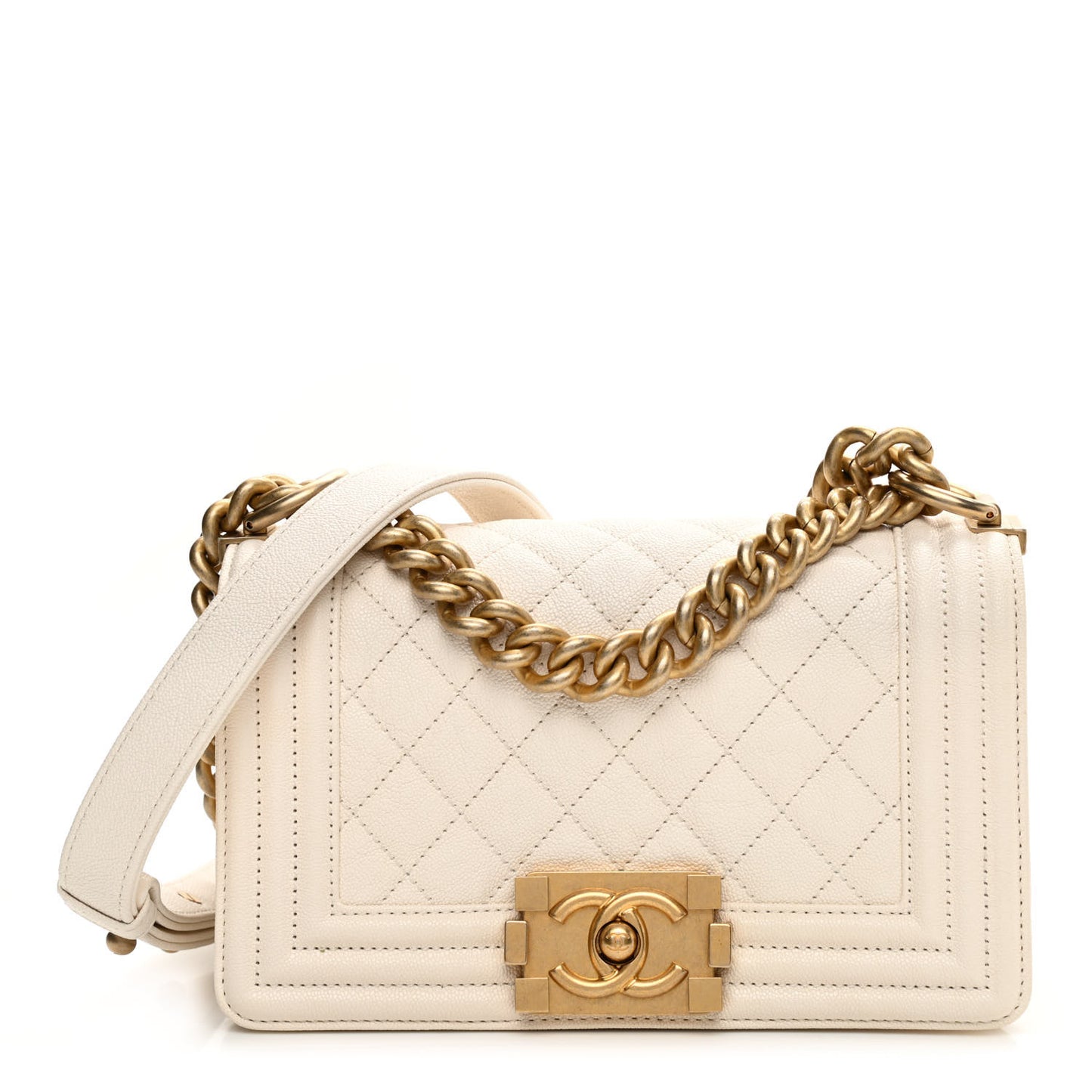 Caviar Quilted Small Boy Flap White