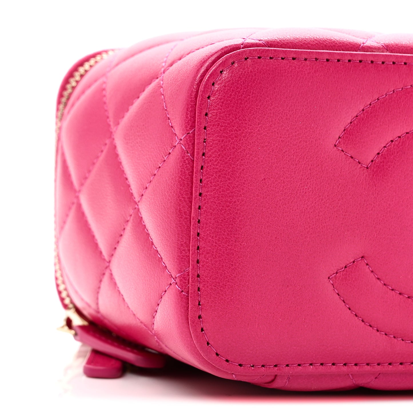 Lambskin Quilted Small Charming Top Handle Vanity Case With Chain Dark Pink