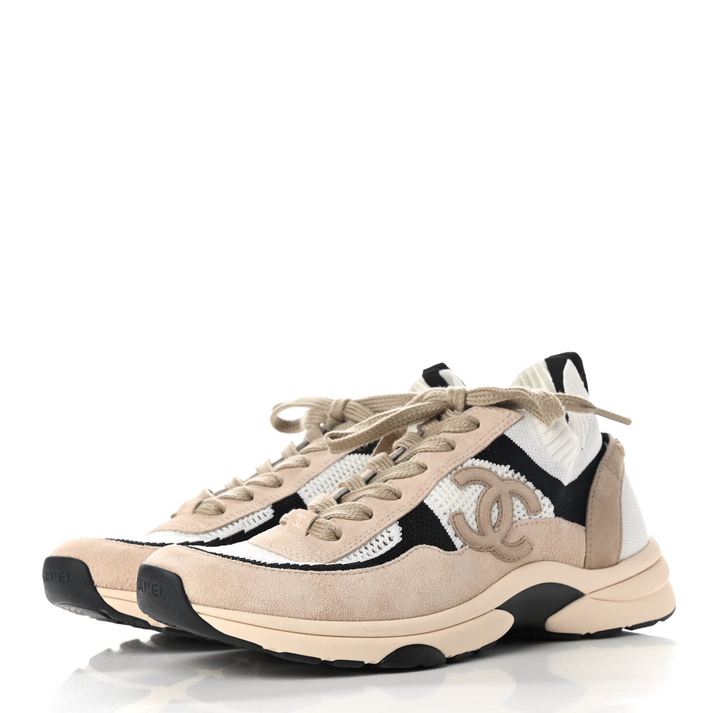 Mesh Suede Fabric Womens CC Sneakers 39.5 Light Pink White Black