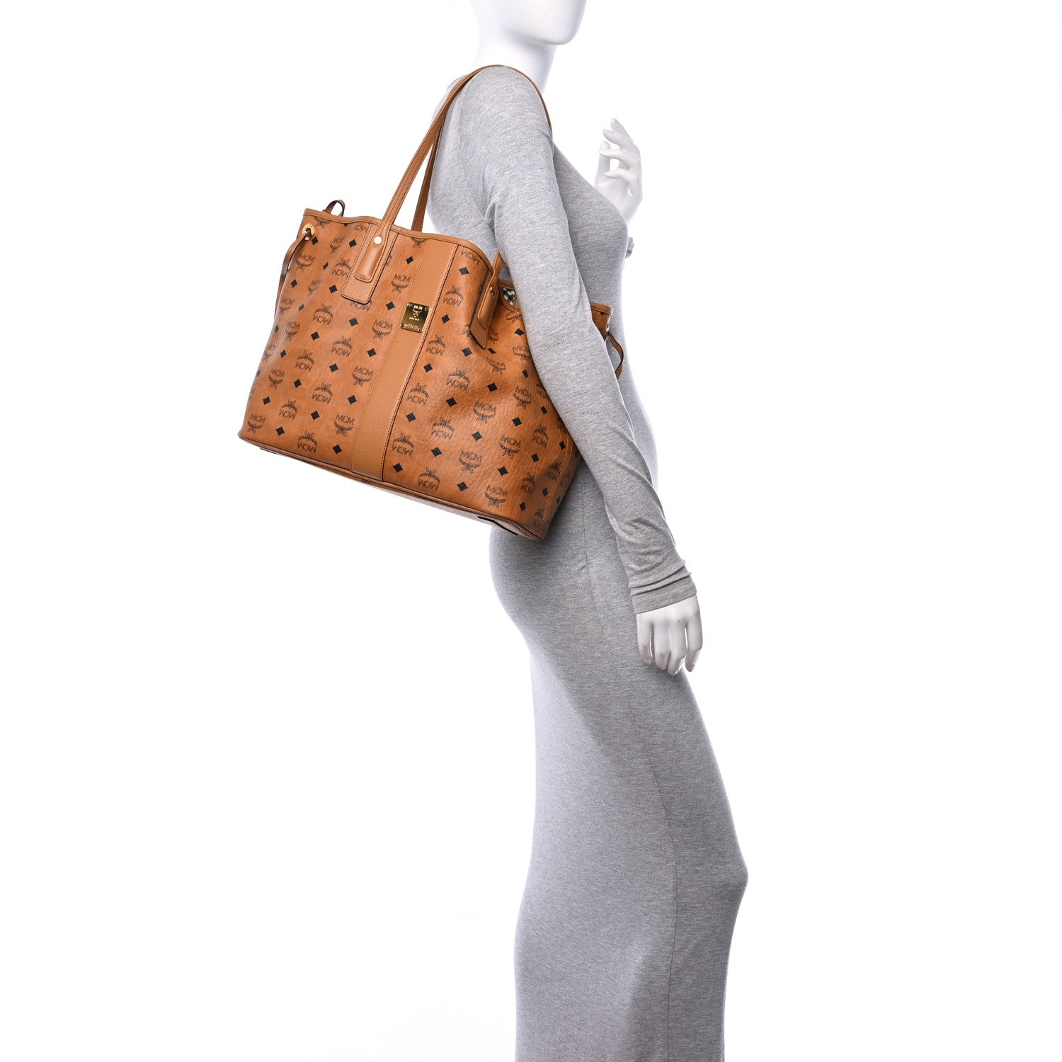 MCM Visetos Medium Liz Reversible Shopper Tote Cognac 2 of 18