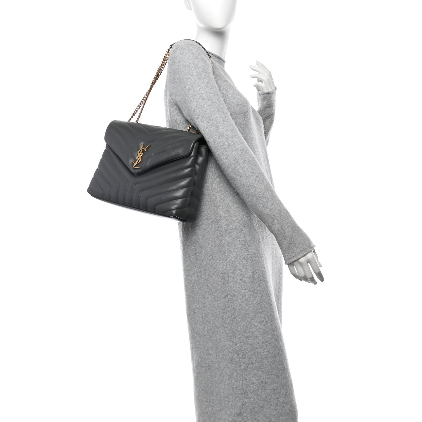 Calfskin Y Quilted Monogram Medium Loulou Chain Satchel Pebble