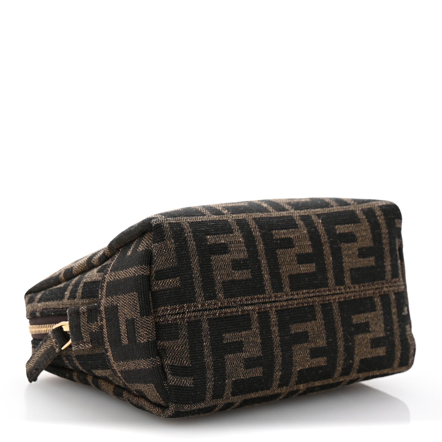 Fendi Fabric Jacquard FF 1974 Small Trapezoid Beauty Pouch Tobacco Moro Black 4 of 9