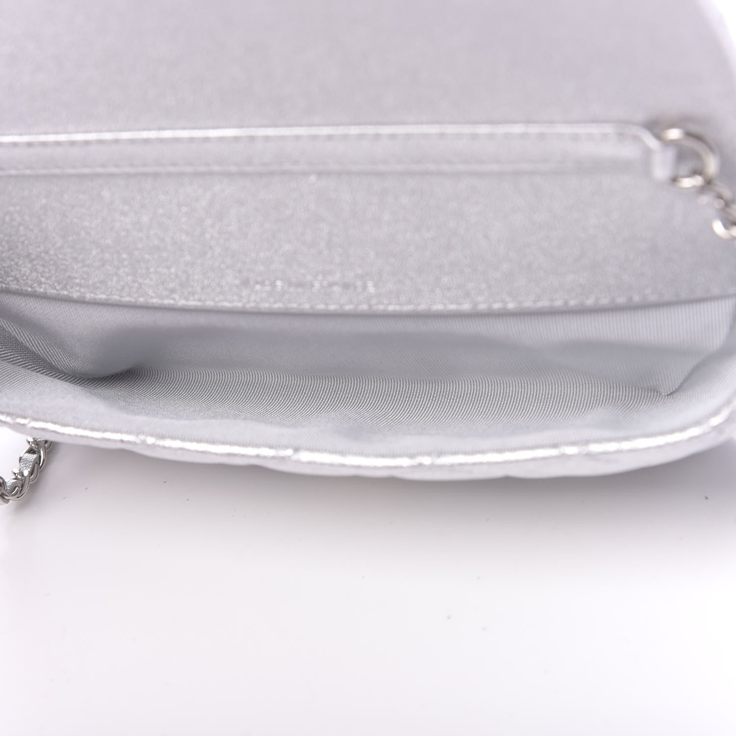 Chanel Metallic Lambskin Quilted Glasses Case With Chain Silver 5 of 12