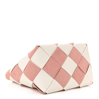 Loewe Calfskin Suede Gingham Woven Basket Bag Soft Pink White 4 of 10