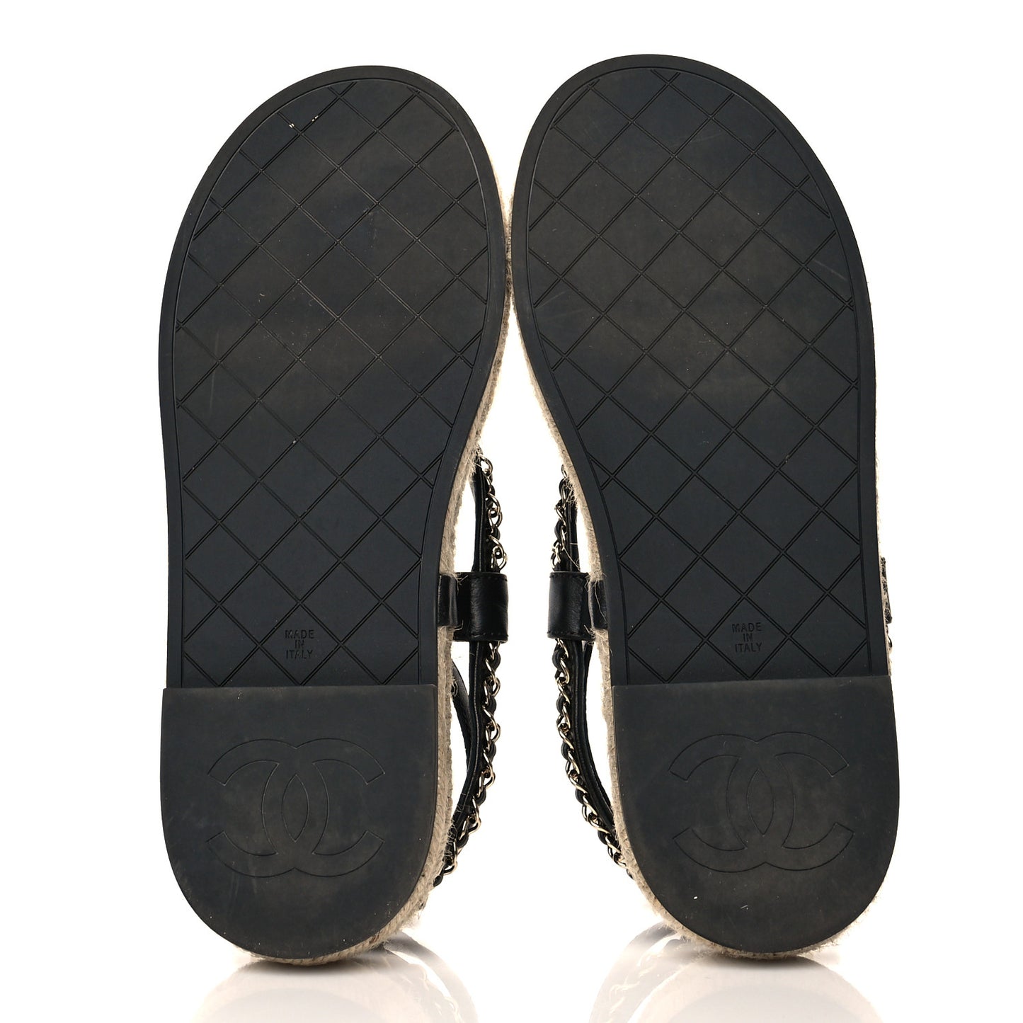 Lambskin Chain CC Thong Espadrille Sandals 38 Black