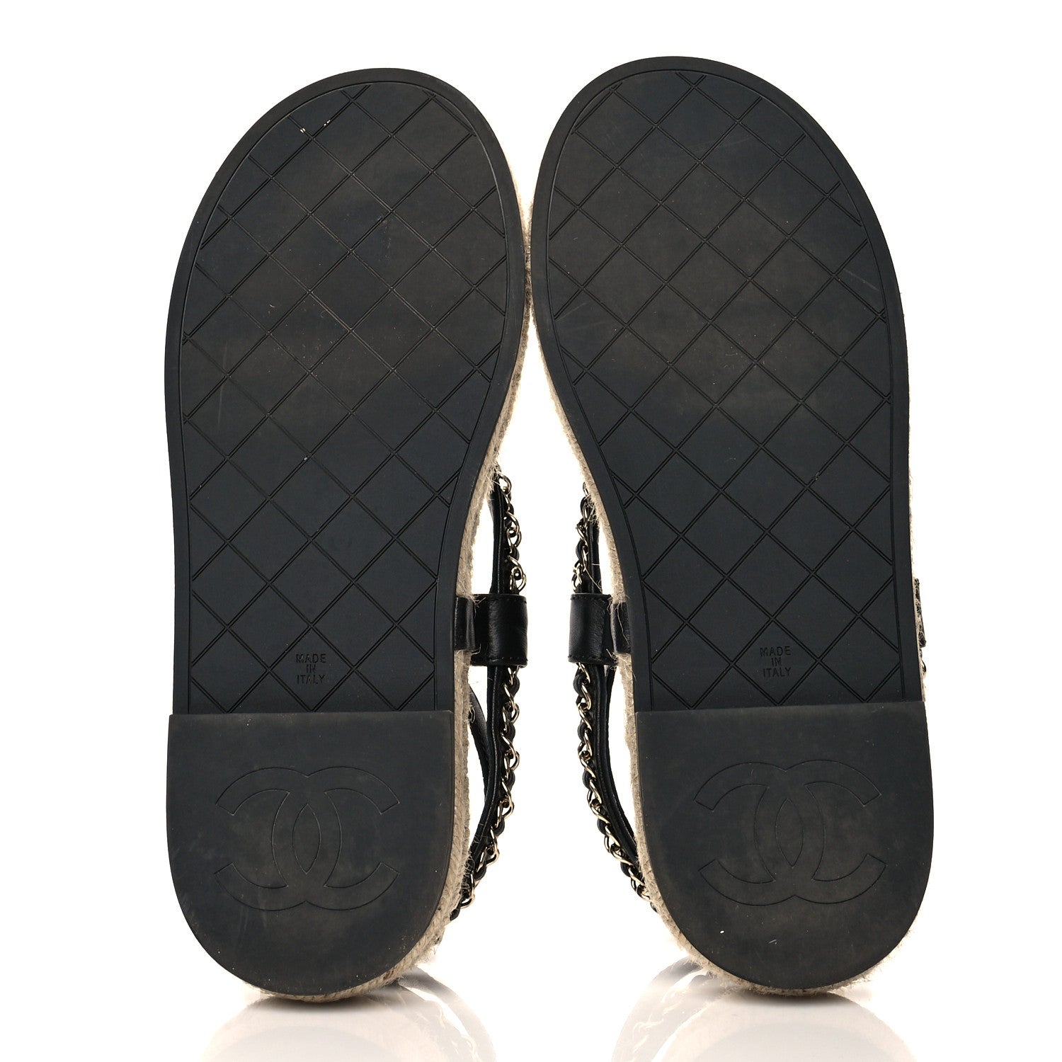 Chanel Lambskin Chain CC Thong Espadrille Sandals 38 Black 6 of 10