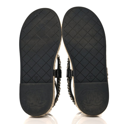 Chanel Lambskin Chain CC Thong Espadrille Sandals 38 Black 6 of 10