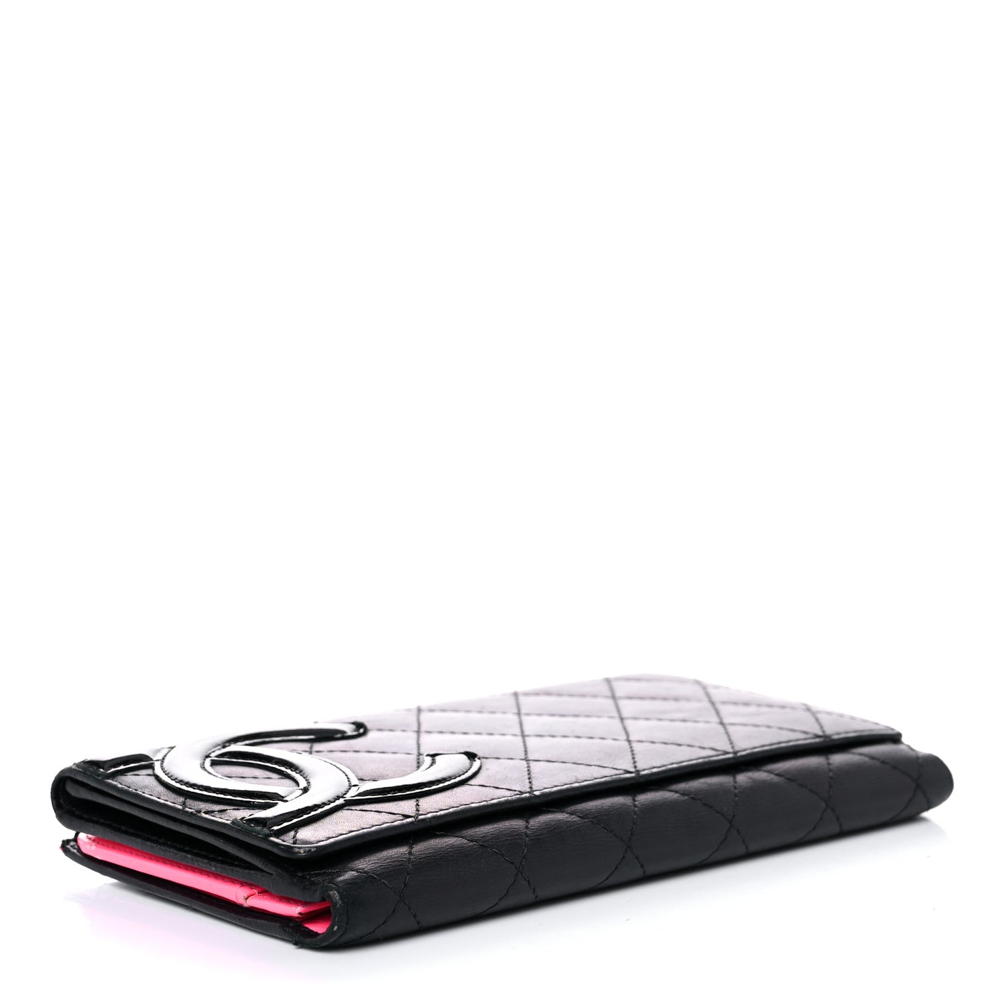 Calfskin Quilted Cambon Long Double Wallet Black