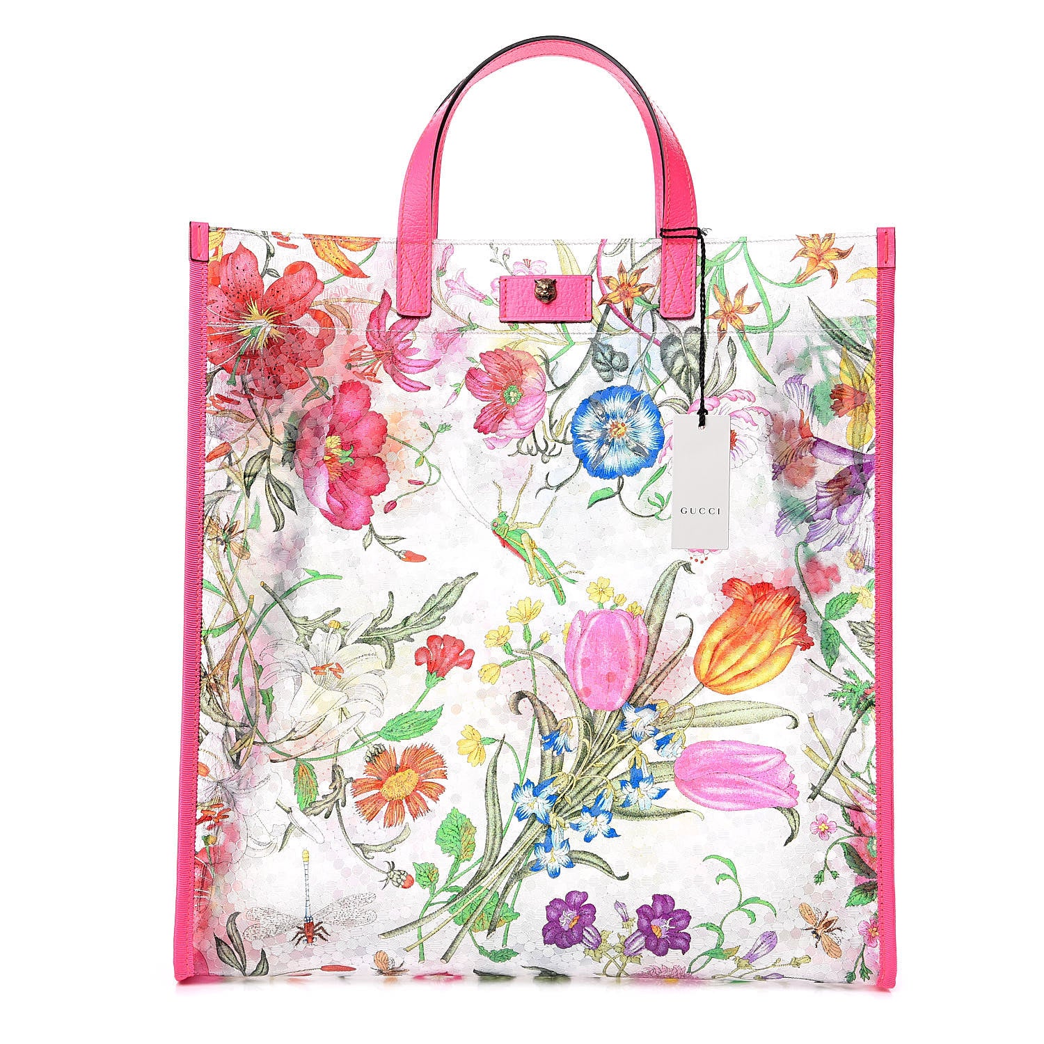 Gucci Calfskin Textured Vinyl Print Flora Tote Fluorescent Fuchsia 1 of 11