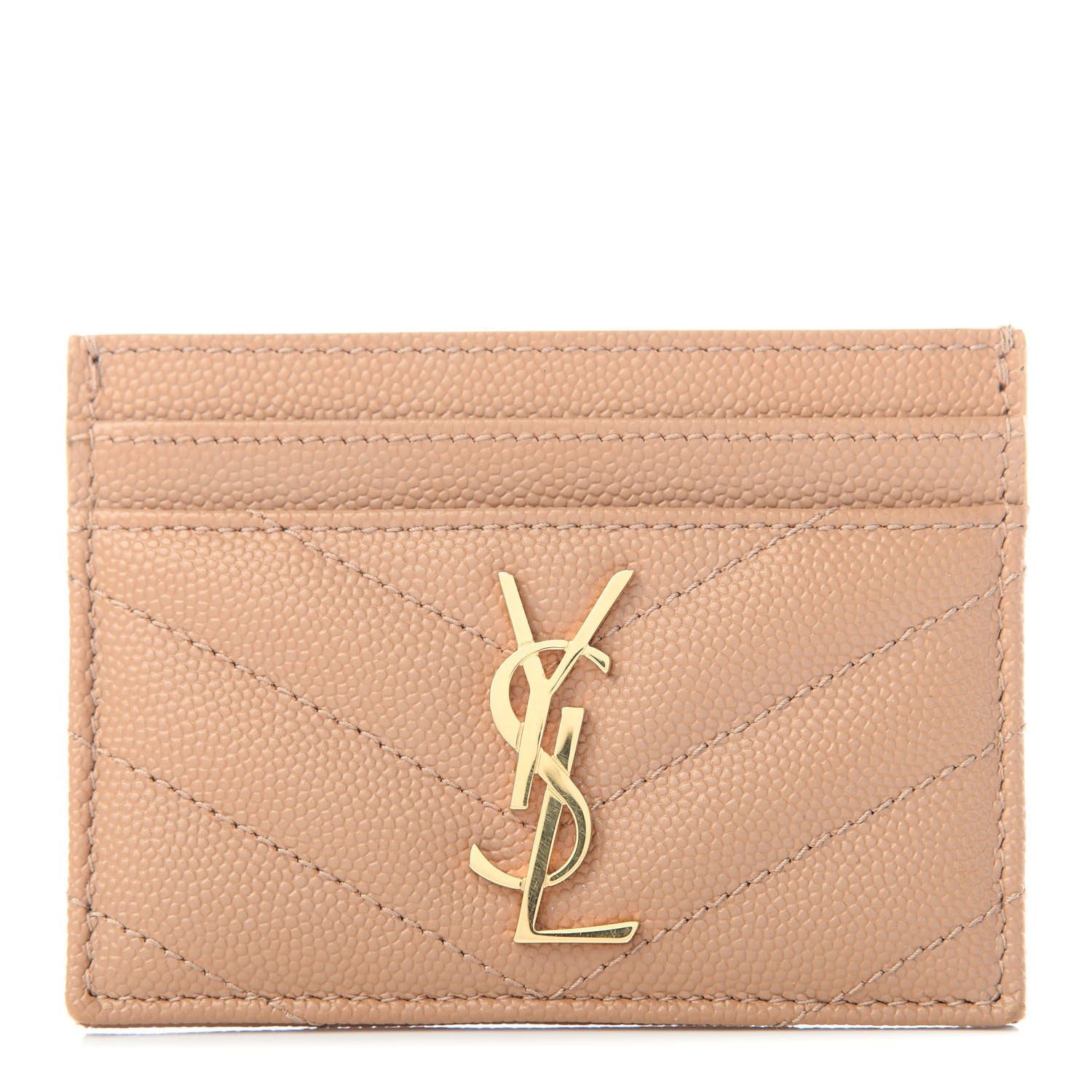 Saint Laurent Grain De Poudre Matelasse Chevron Monogram Credit Card Case Cork 1 of 6