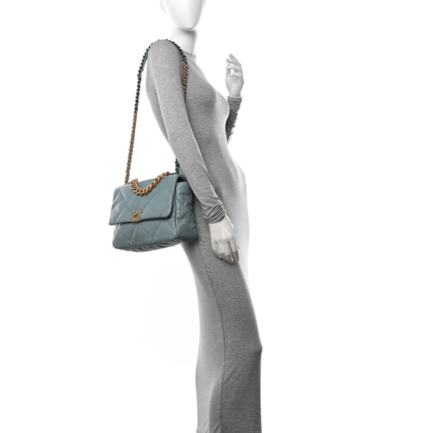 Chanel Lambskin Quilted Large Chanel 19 Flap Light Blue 2 of 11
