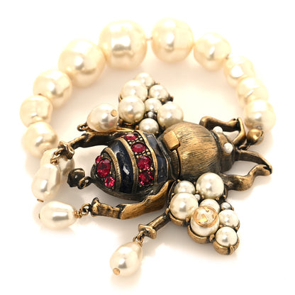 Gucci Pearl Crystal Bee Bracelet M Aged Gold 1 of 5