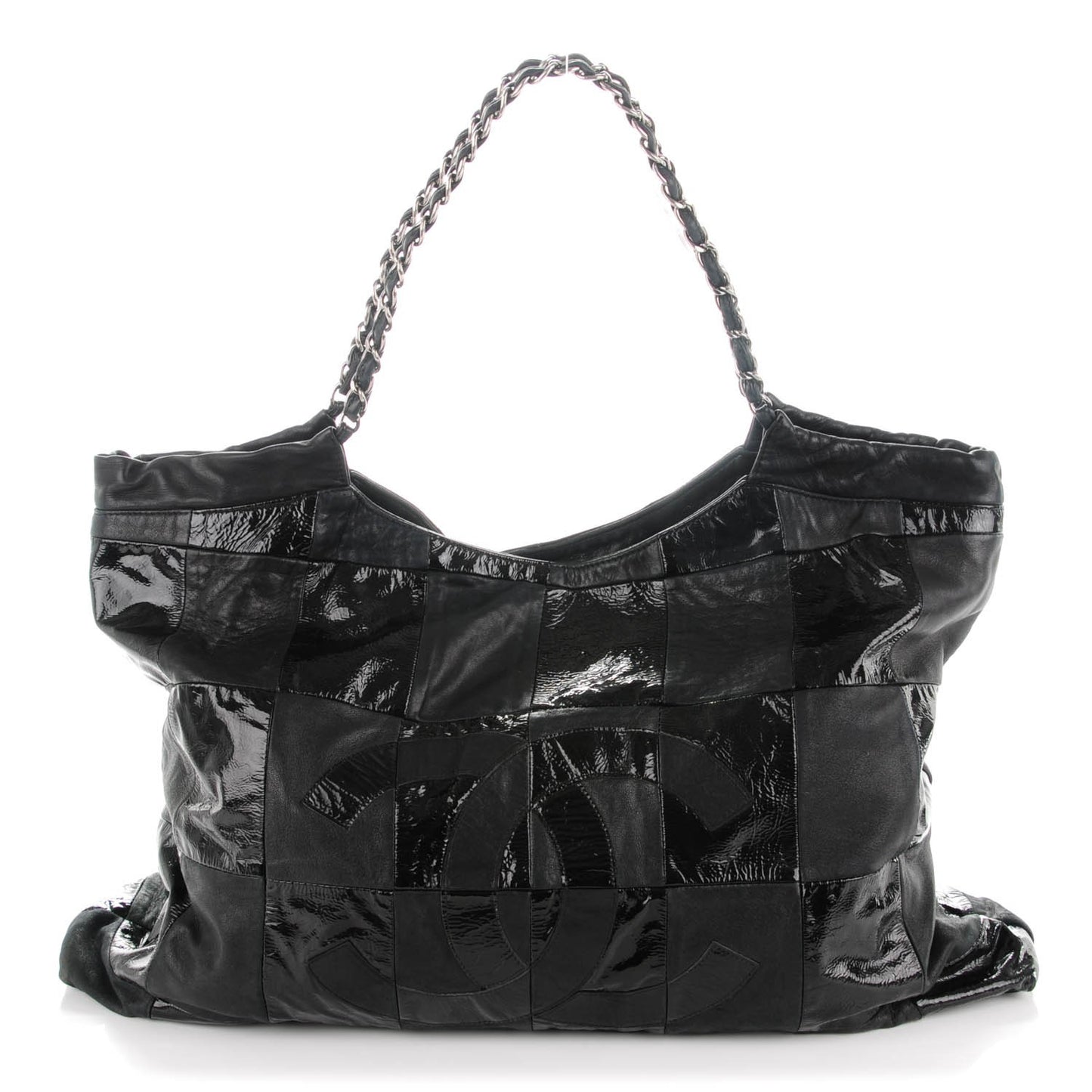 Patent Patchwork Large Brooklyn Tote Black