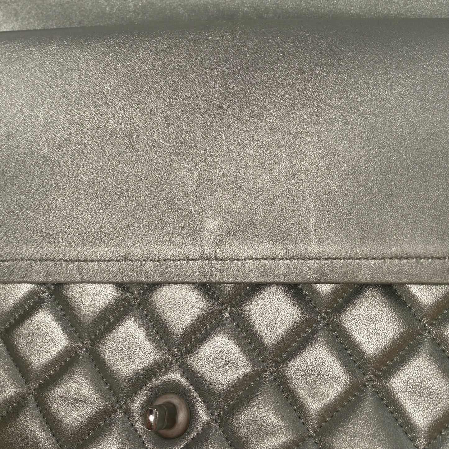 Metallic Lambskin Quilted Maxi Double Flap Green
