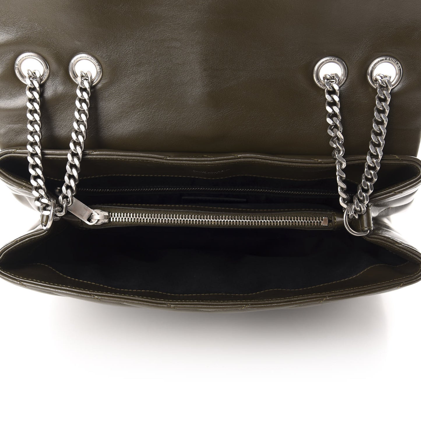 Calfskin Y Quilted Monogram Medium Loulou Chain Satchel Kaki Fonce