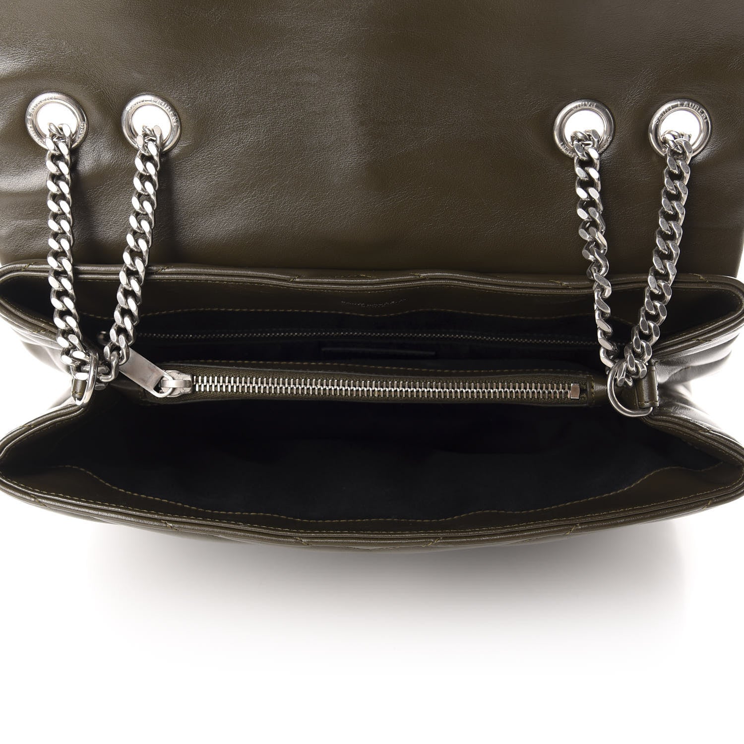 Saint Laurent Calfskin Y Quilted Monogram Medium Loulou Chain Satchel Kaki Fonce 4 of 14