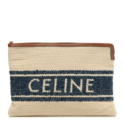 Celine Plein Soleil Textile Calfskin Striped Large Pouch Blue Tan 1 of 7