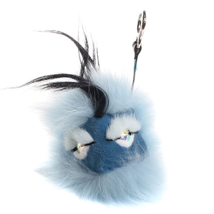 Fendi Fox Mink Rabbit Fur Maddie Monster Bag Bug Charm Light Blue 1 of 4