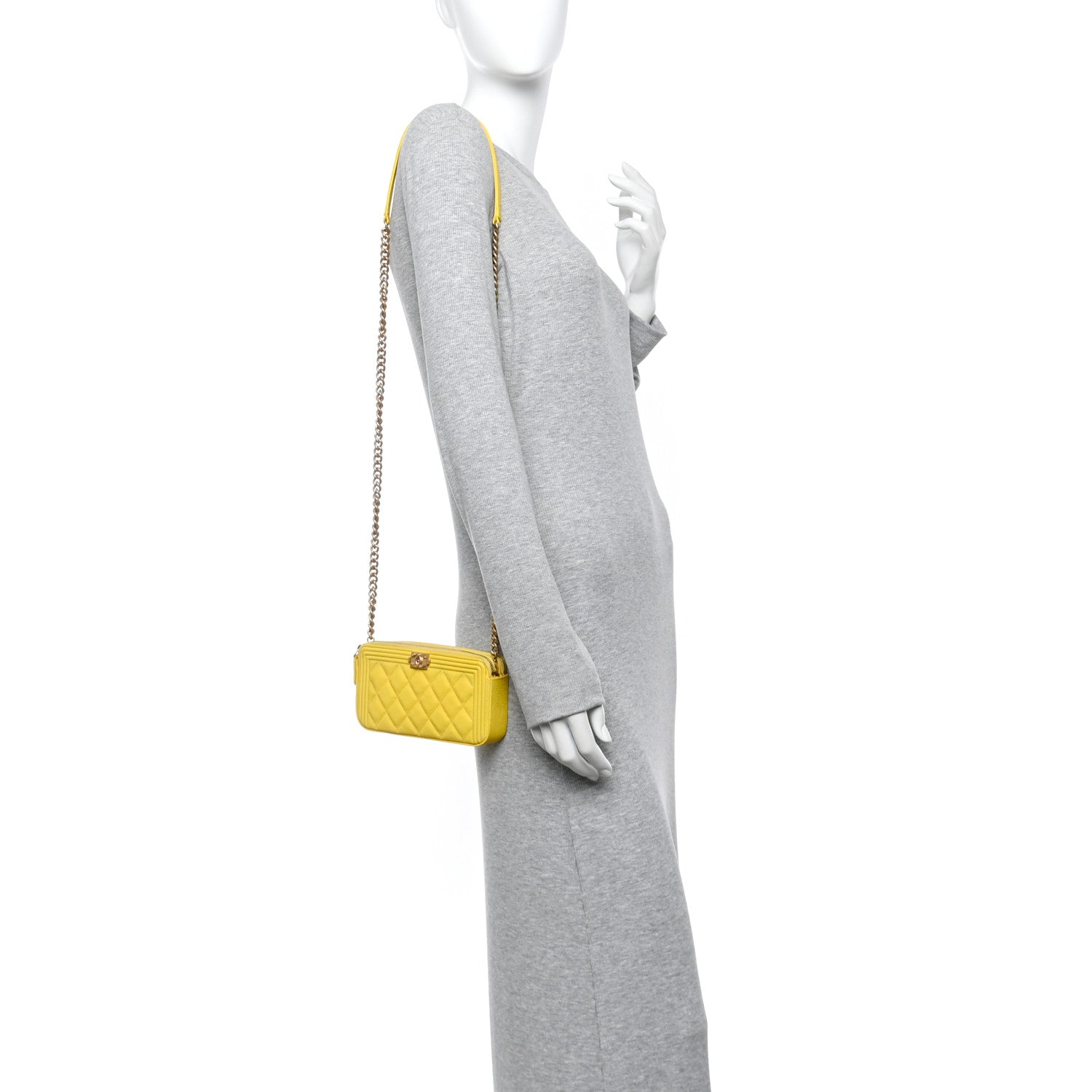 Chanel Caviar Quilted Small Boy Clutch With Chain Yellow 3 of 17