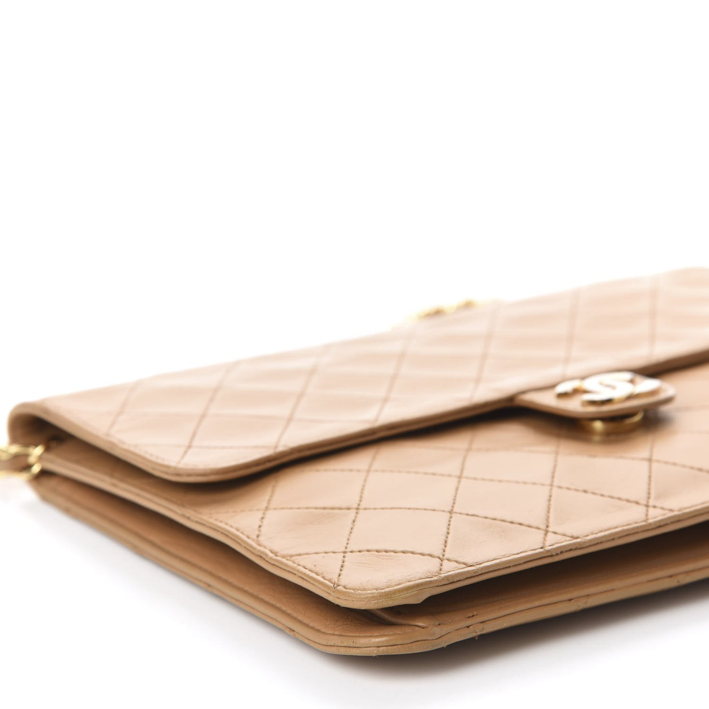 Lambskin Quilted Medium Single Flap Beige