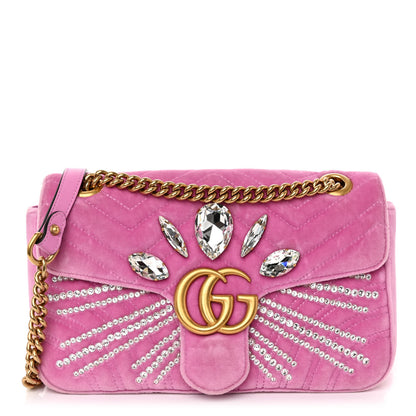 Gucci Velvet Matelasse Marquise Crystals Embroidered Small GG Marmont Shoulder Bag Malva 1 of 10