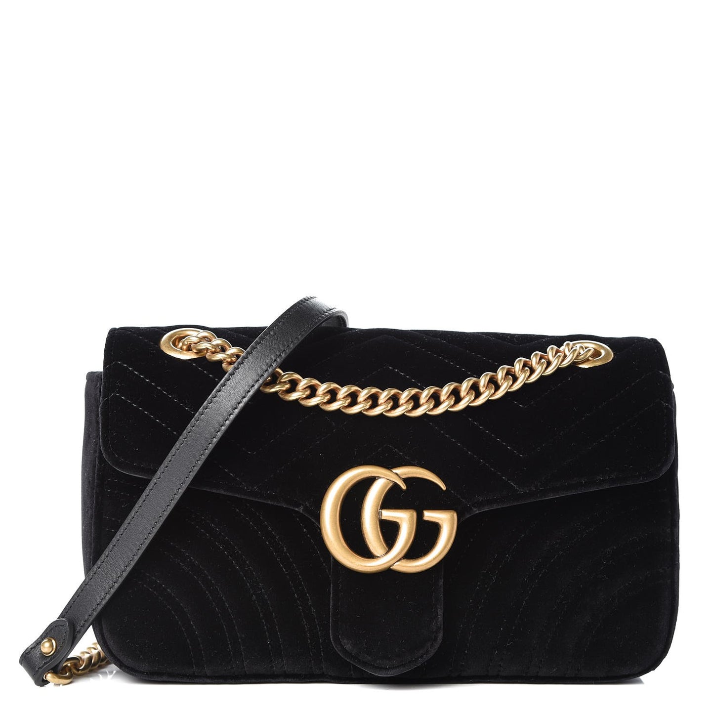 Velvet Matelasse Small GG Marmont Shoulder Bag Black