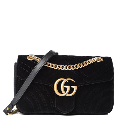 Gucci Velvet Matelasse Small GG Marmont Shoulder Bag Black 1 of 7