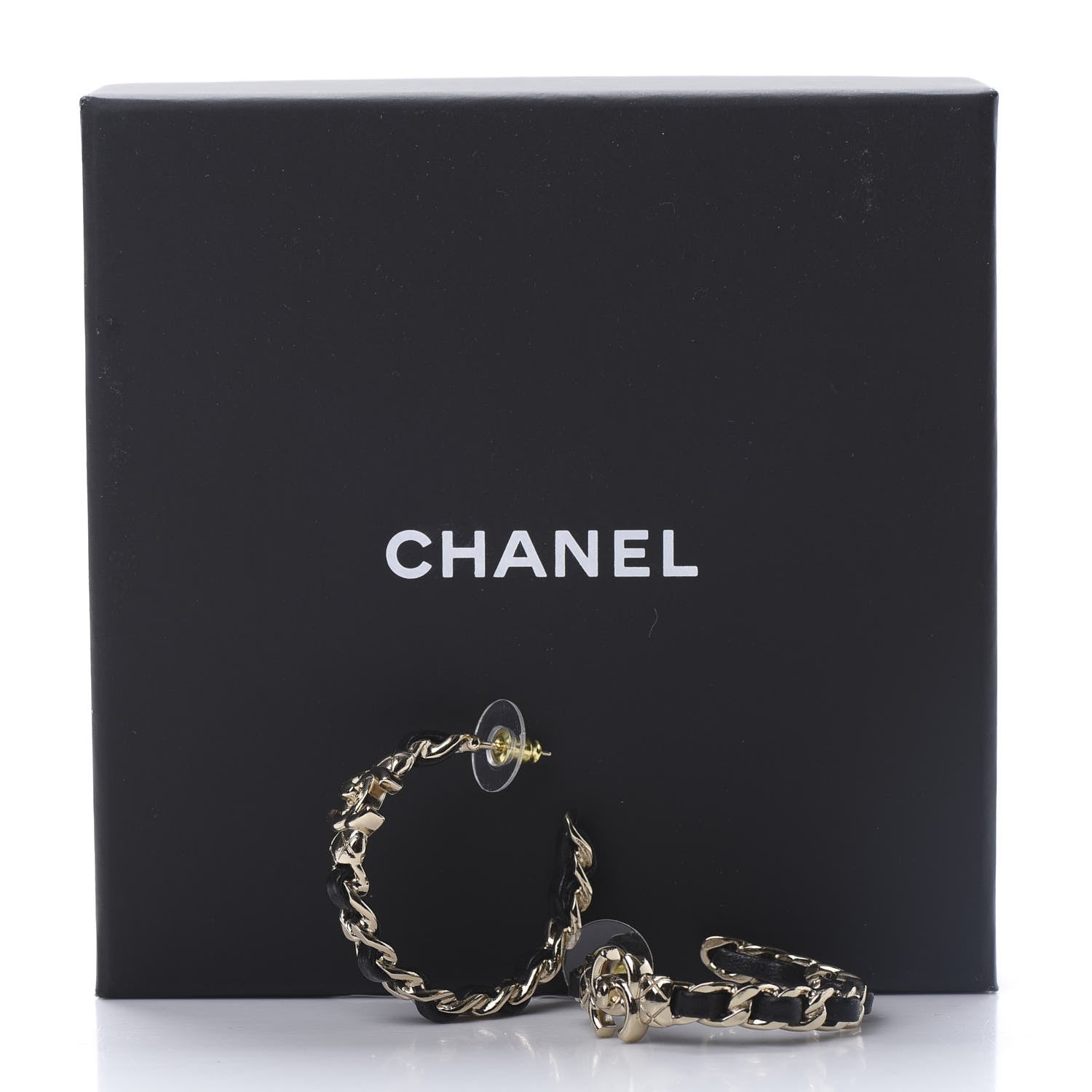 Chanel Lambskin CC Turnlock Chain Hoop Earrings Gold Black 5 of 5