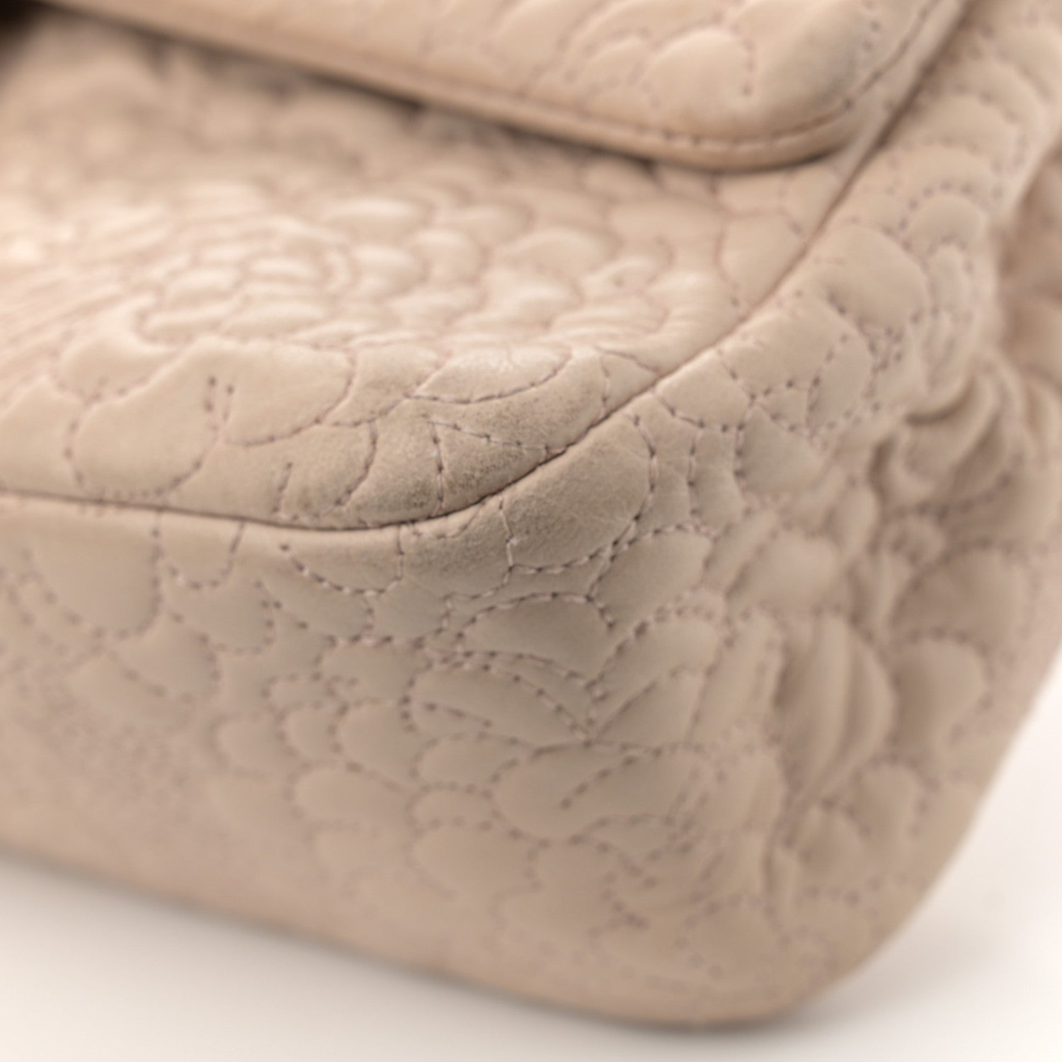 Chanel Lambskin Camellia Stitched Medium Double Flap Light Beige 15 of 16