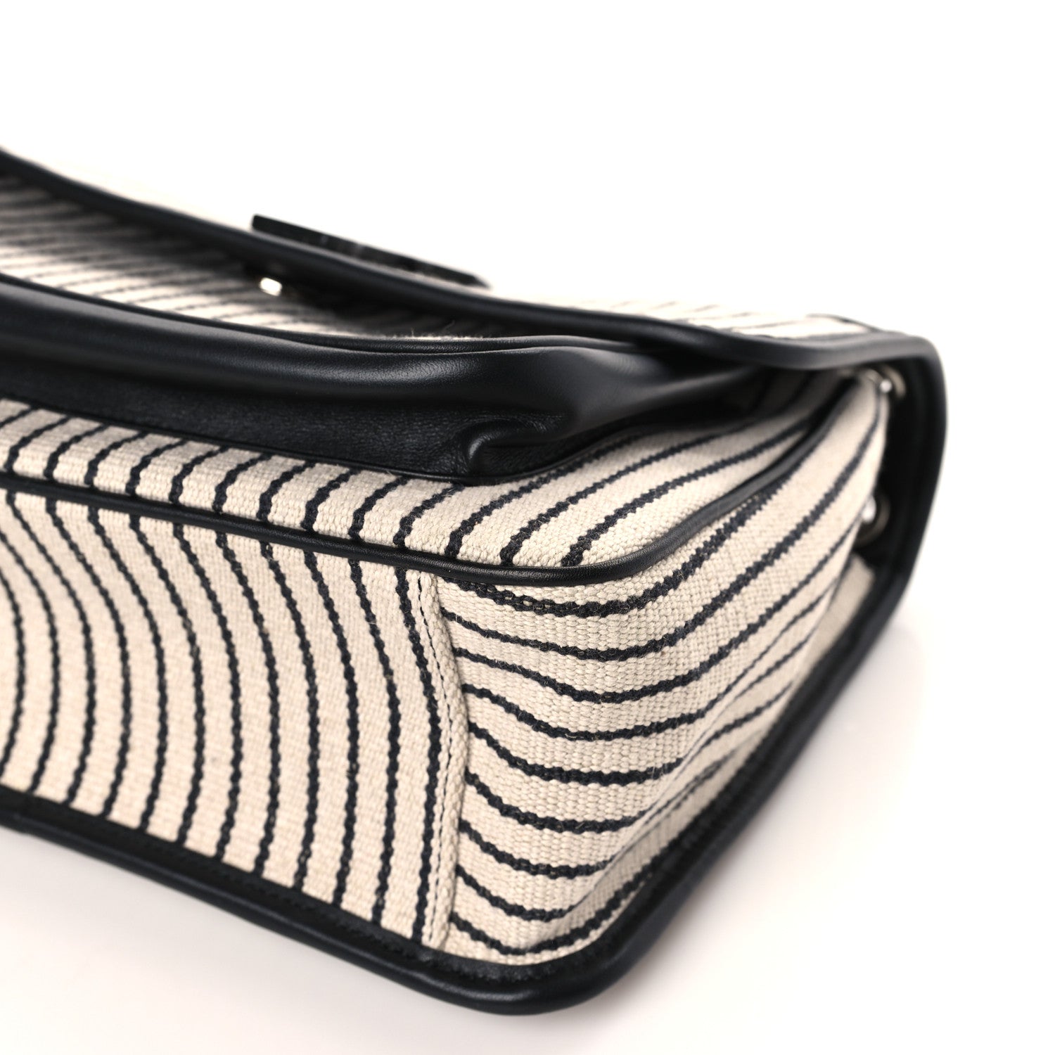 Saint Laurent Cotton Canvas Striped Vintage Calfskin Monogram Medium Niki Chain Satchel Beige Black 8 of 8