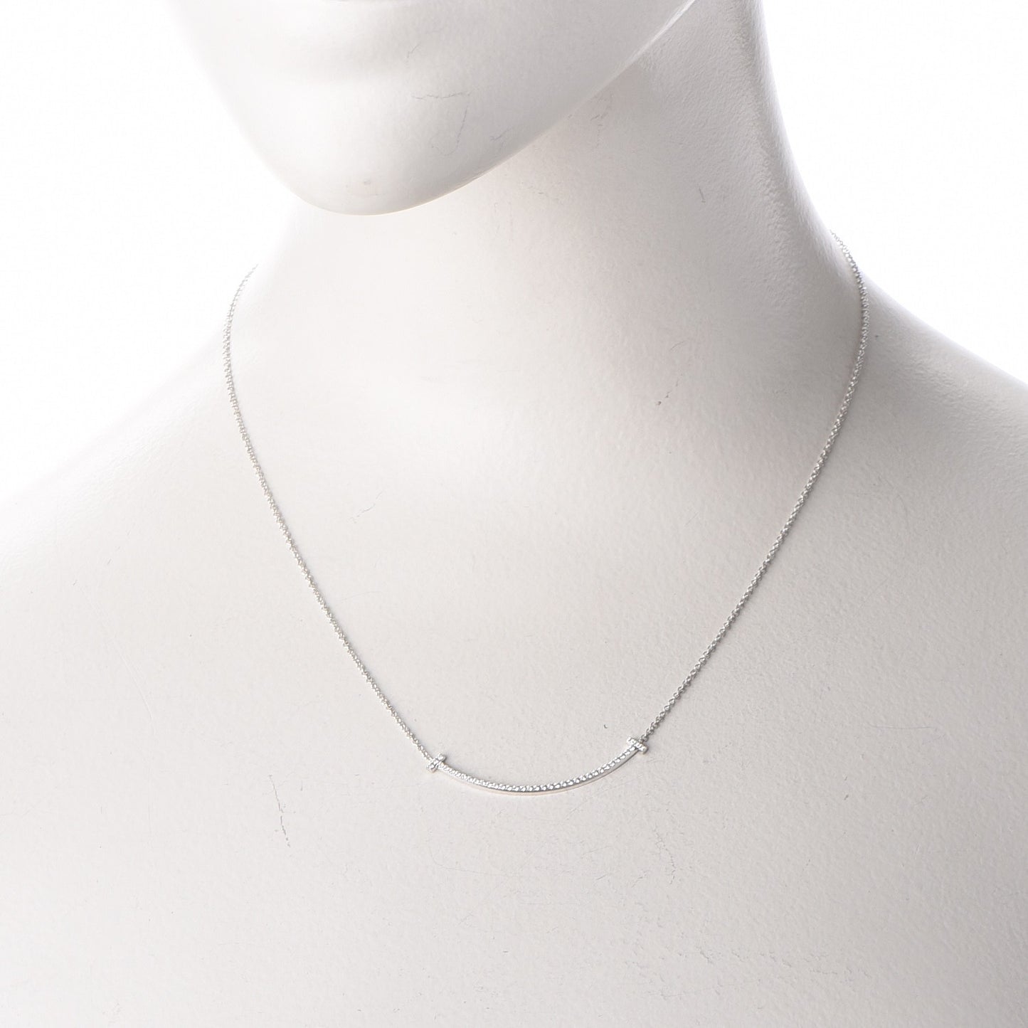 18K White Gold Diamond Small T Smile Pendant Necklace