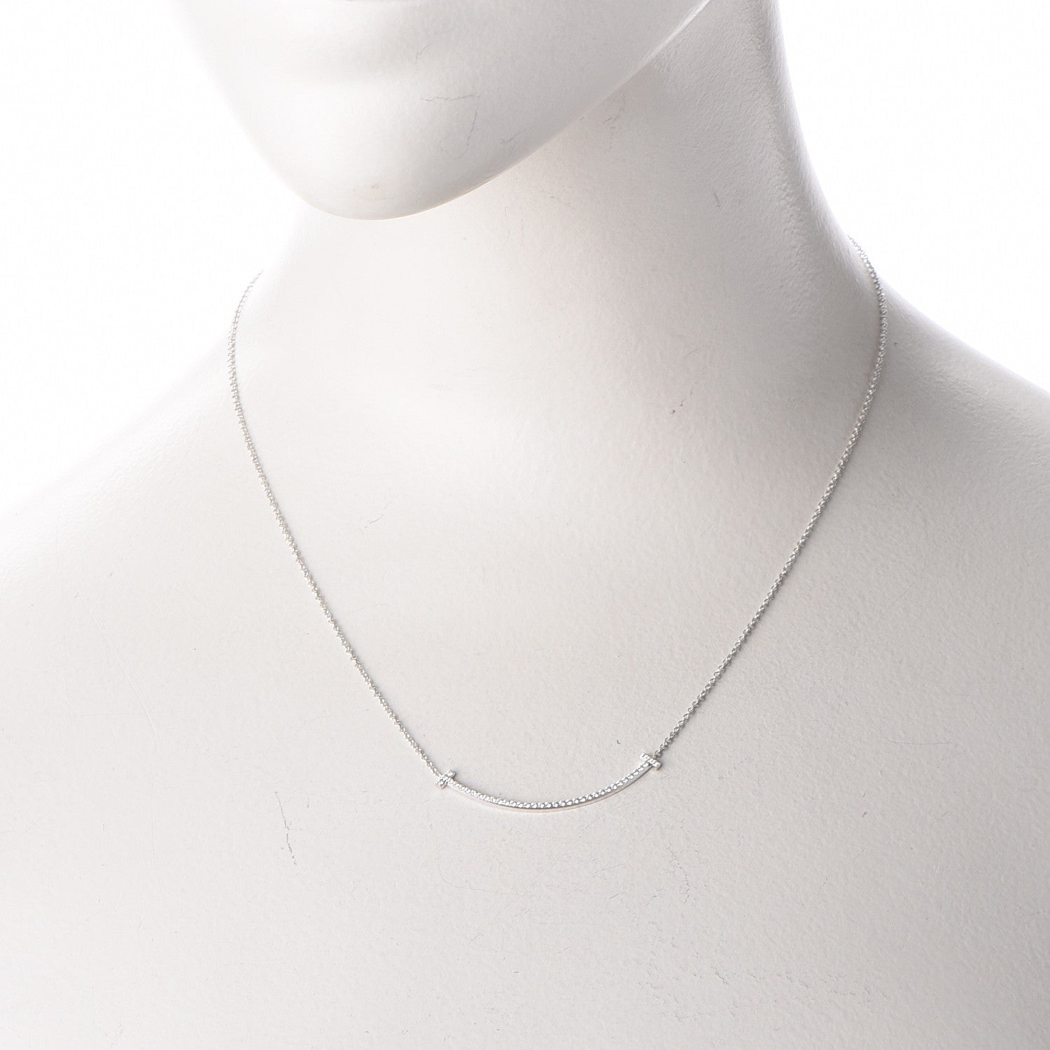Tiffany 18K White Gold Diamond Small T Smile Pendant Necklace 2 of 7
