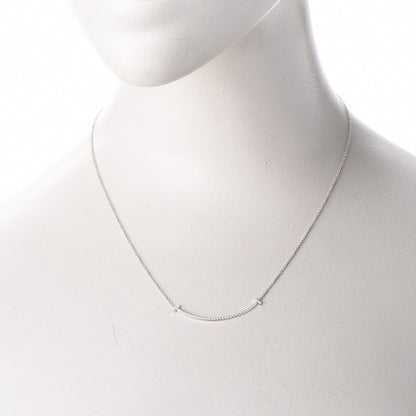 Tiffany 18K White Gold Diamond Small T Smile Pendant Necklace 2 of 7