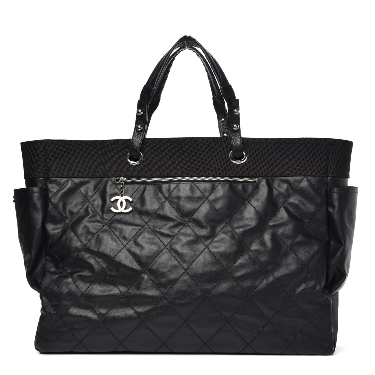 Chanel Coated Canvas Stitched XL Paris Biarritz Tote Black 1 of 13