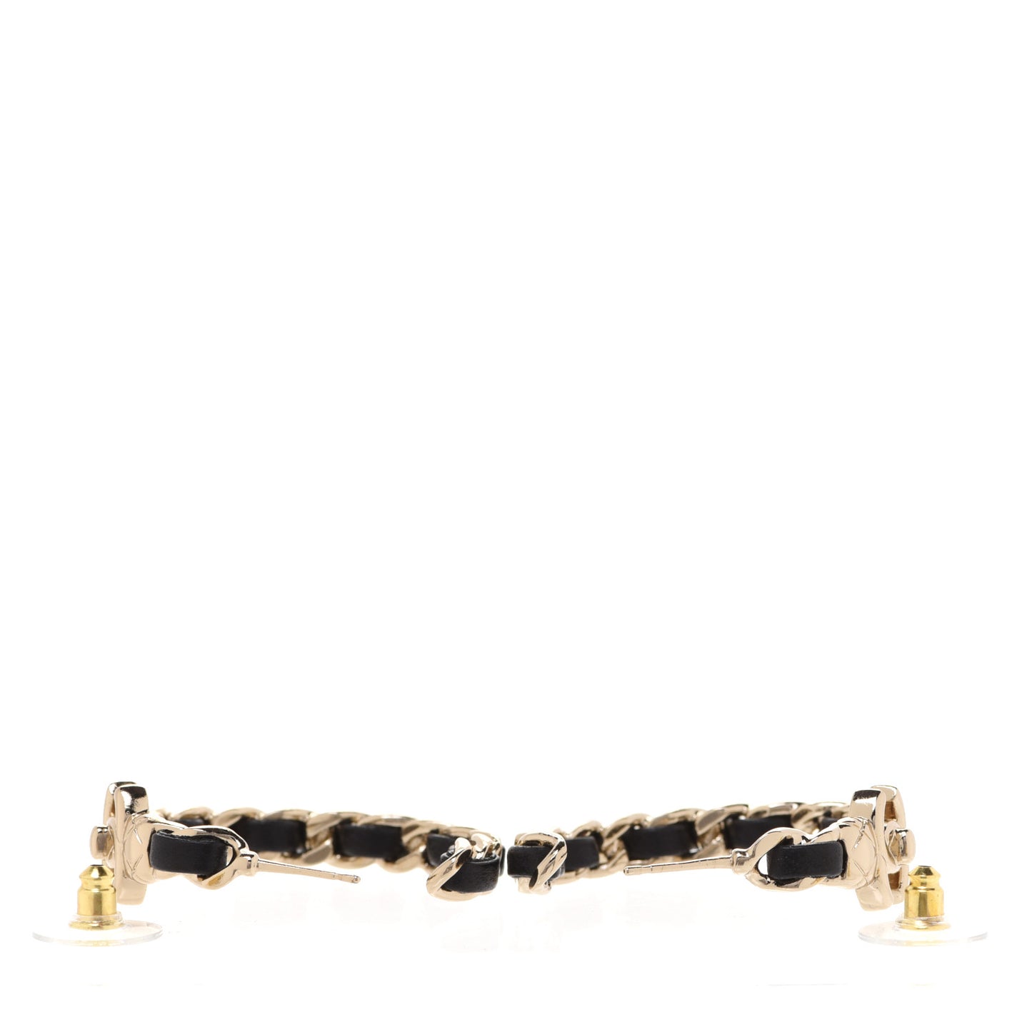 Metal Lambskin Quilted CC Turnlock Chain Hoop Earrings Gold Black
