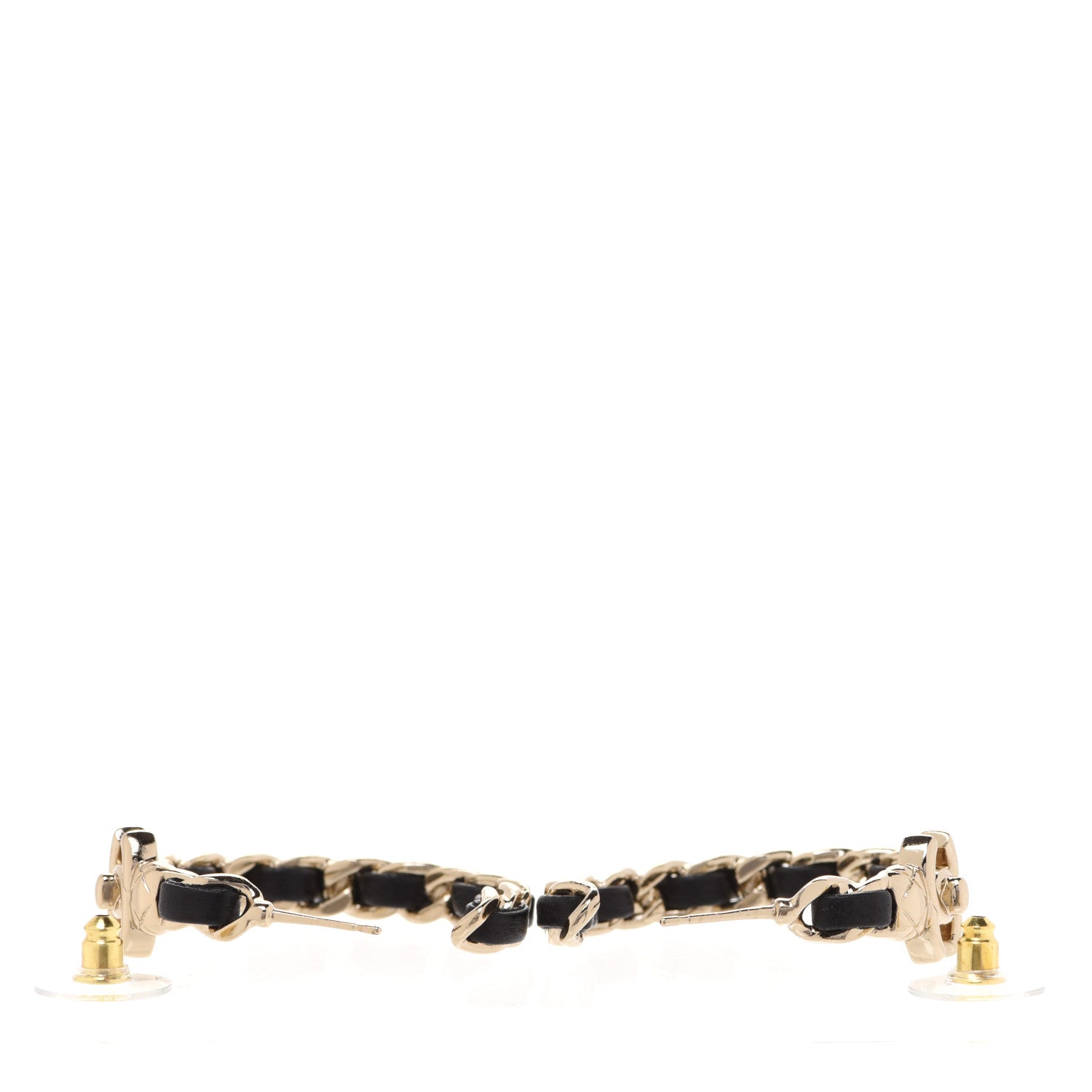 Chanel Metal Lambskin Quilted CC Turnlock Chain Hoop Earrings Gold Black 3 of 5