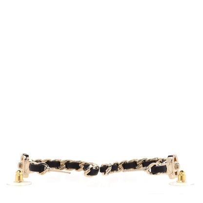 Chanel Metal Lambskin Quilted CC Turnlock Chain Hoop Earrings Gold Black 3 of 5