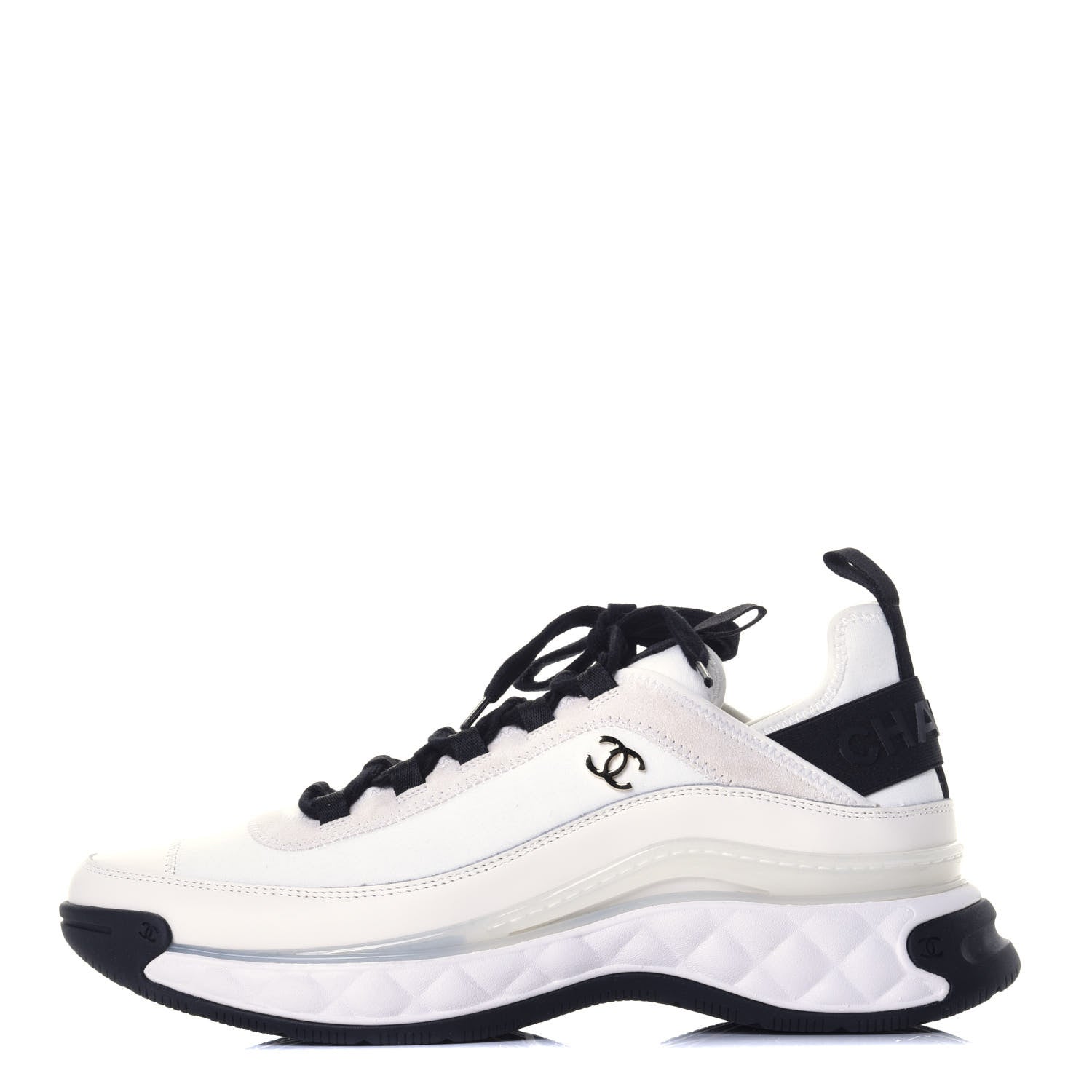 Chanel Velvet Calfskin Mixed Fibers CC Sneakers 40.5 Ivory Black 1 of 8