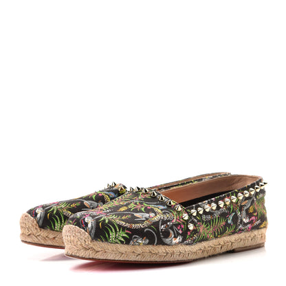 Christian Louboutin Canvas Loubi Jungle Print Ares Spikes Flat Espadrille 37 Black 2 of 9